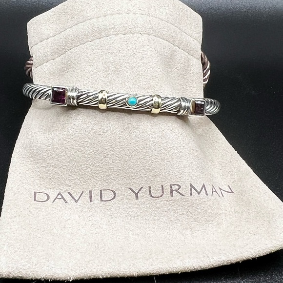 David Yurman Sterling Silver and 14k Renaissance 5mm Cable Cuff Bracelet RETIRED - Picture 3 of 10